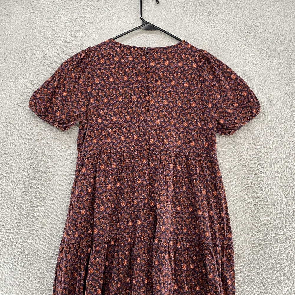 Madewell Midi Dress Womens 6 Rust Floral Square Neck Puff Sleeve Tiered Babydoll - Picture 9 of 13